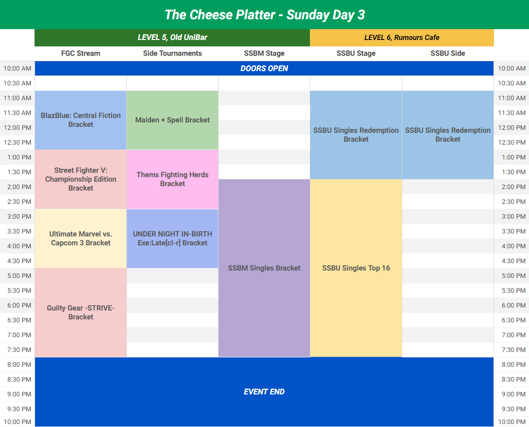 The Cheese Platter Schedule of events for the weekend: