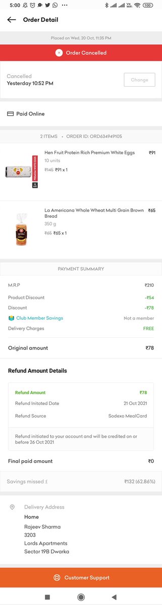 rajeevsteven's tweet photo. @Grofers never thought my first experience with Grofers would be so much out-of-this-world. First, you guys didn't deliver my order for over a day and then when I reached out to you twice for help to get my items, you even cancelled my order. Is this how you plan to grow? https://t.co/4OC8wToZue