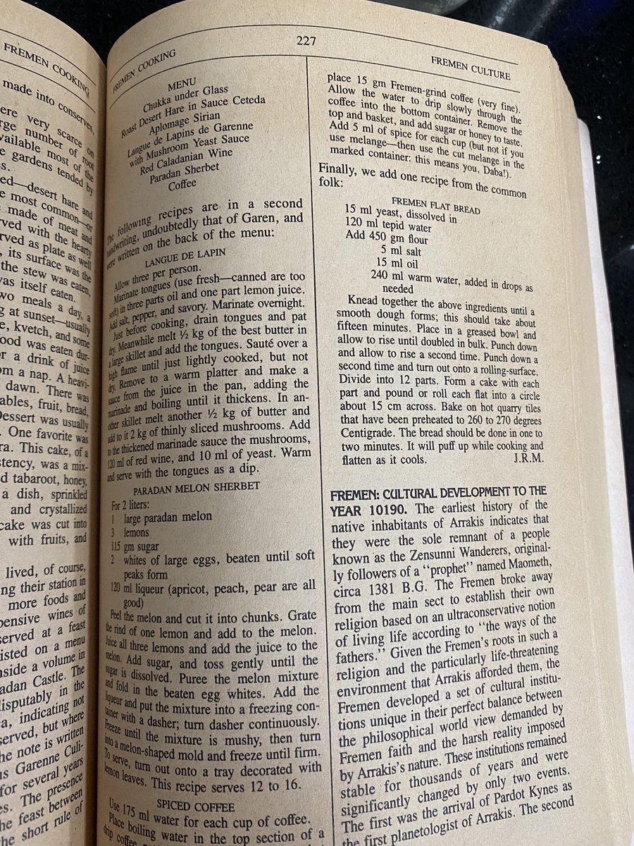 Cinnamonbyte's tweet photo. Good news: #Dune was amazing!
Bad news: there’s no 2 atm. Best case scenario, 2023.
Here. Have some #Freman recipes https://t.co/lEeSNeV9Em