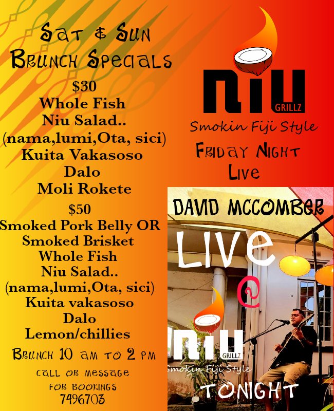 Weekend Happenings..
Yes it's dine in and it's BYO till the bars open.
We mixing it up for now ..
Can order your platters or just order individually..
Open SATand SUN 10am -2pm 
#seafood #seafoodsaturday #kusima #smokedpork #smokedbrisket #livemusic #niugrillz #smokingfijistyle