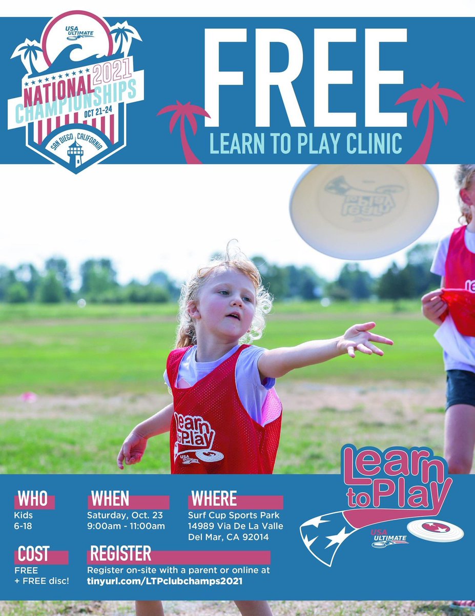 Free youth ultimate clinic in Del Mar this Saturday at 9 am!!!