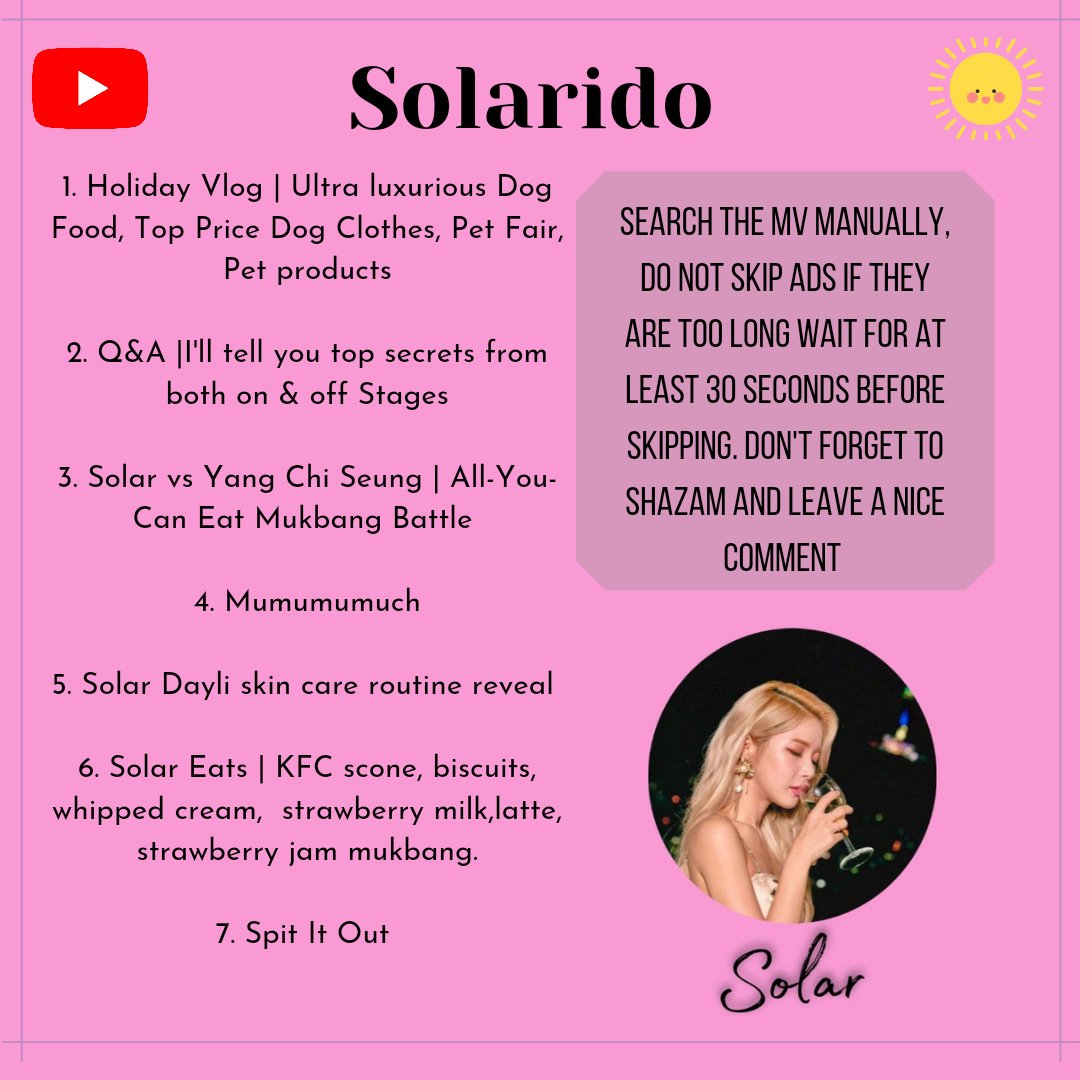 MoosStreaming's tweet photo. [🅜] #마마무 #MAMAMOO
 → @RBW_MAMAMOO ←
| YouTube Thursday | 
» The list of today it's focused on 
#솔라시도 Solarsido recent content.
» You can join at any time of the day, there's no set Time.
HT: #MoosStreaming #MOOSFOR_SOLAR https://t.co/s8Cg2glGse