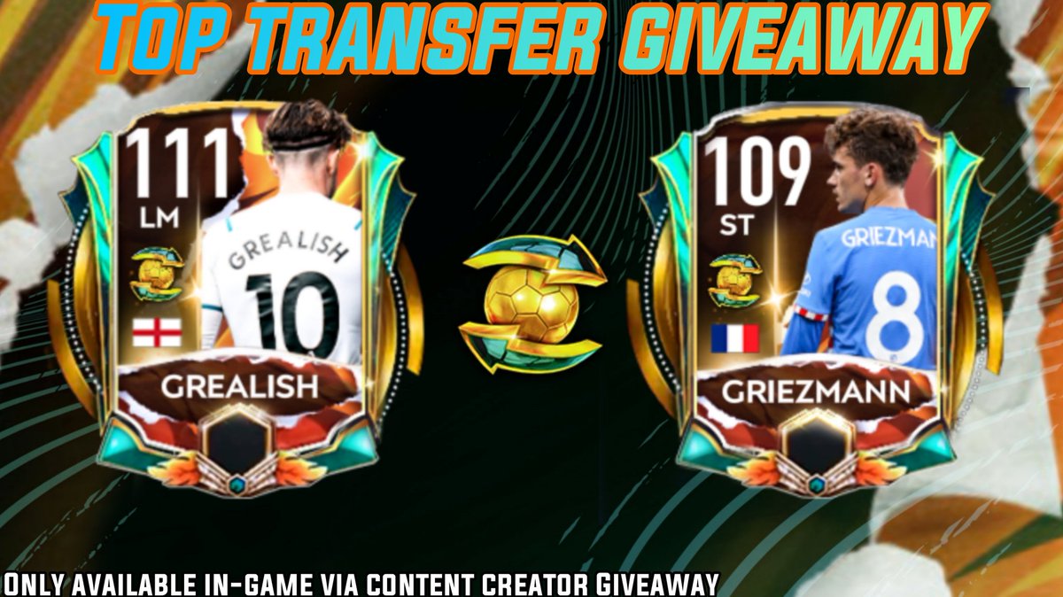 Top transfer giveaway sponsored by EA 

Choice between special version Grealish or Griezmann (limited availability)

To enter 
1. Retweet this tweet
2. Follow us and @EAFIFAMOBILE
3. Send SS of subscribe to my YT channel below youtube.com/c/Djmixfoo

Winner chosen 7PM UTC 24/10