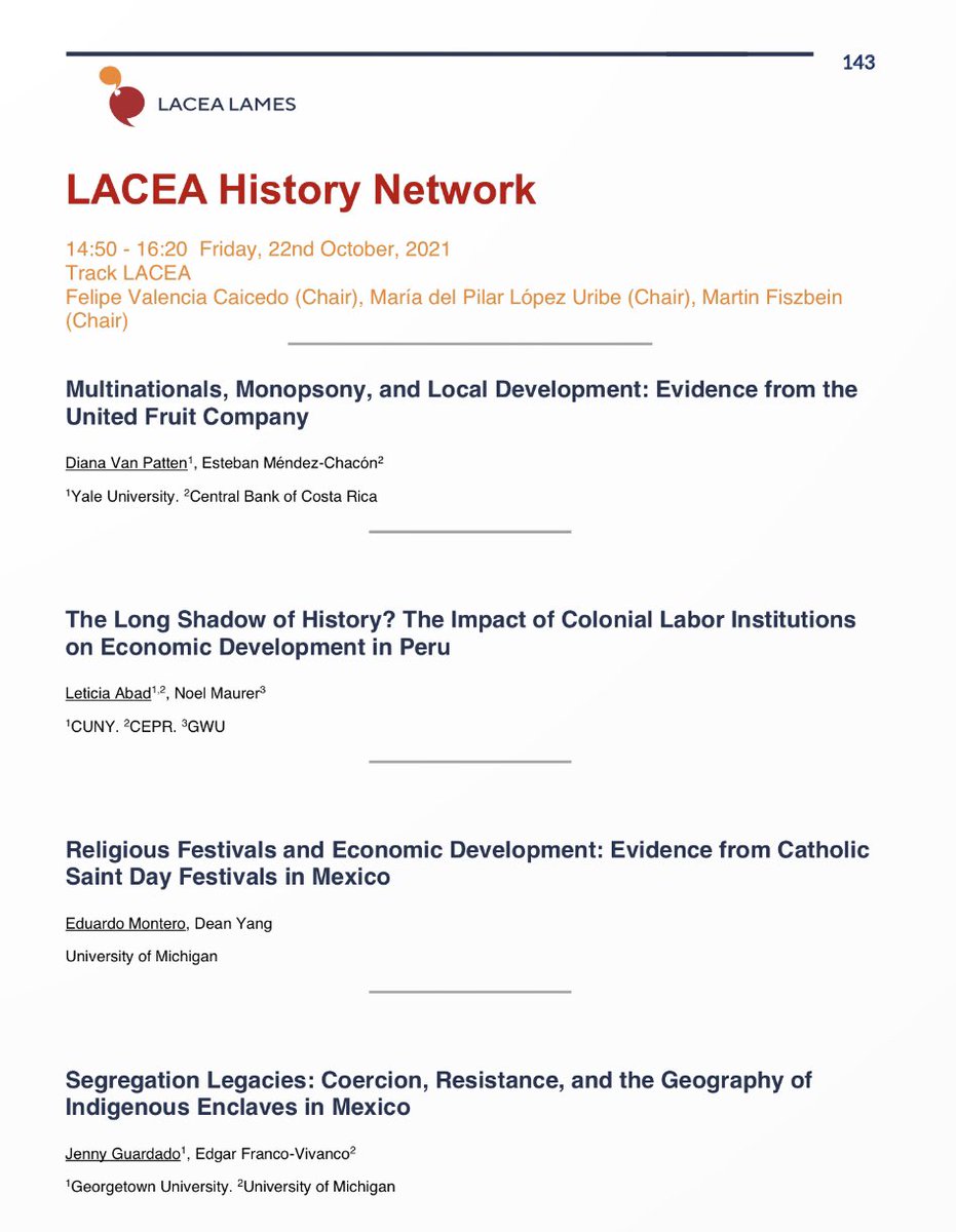 Felipe Valencia C. (@felipev84) on Twitter photo See you tomorrow at the <a href="/LaceaLames2021/">Lacea Lames 2021</a> <a href="/econhistlacea/">LaceaEconHistory</a> <a href="/voxlacea/">Vox.LACEA</a> #LACEA history network panel with presentations by <a href="/DianaVanPatten/">Diana Van Patten</a> @LArroyoAbad <a href="/emontero_CR/">Eduardo Montero</a> and <a href="/JennyGuardado7/">Jenny Guardado</a> with <a href="/marialopezuribe/">María del Pilar López Uribe</a> and @MartinFiszbein See you tomorrow at the <a href="/LaceaLames2021/">Lacea Lames 2021</a> <a href="/econhistlacea/">LaceaEconHistory</a> <a href="/voxlacea/">Vox.LACEA</a> #LACEA history network panel with presentations by <a href="/DianaVanPatten/">Diana Van Patten</a> @LArroyoAbad <a href="/emontero_CR/">Eduardo Montero</a> and <a href="/JennyGuardado7/">Jenny Guardado</a> with <a href="/marialopezuribe/">María del Pilar López Uribe</a> and @MartinFiszbein