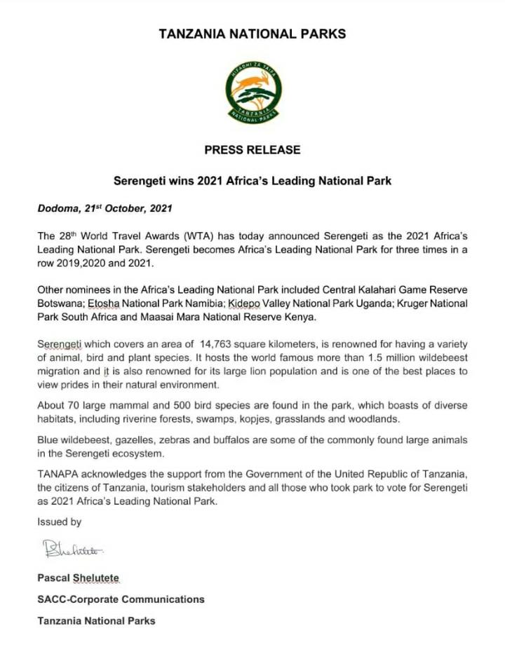 Tanzania is the best tourism destination in Africa for 2021