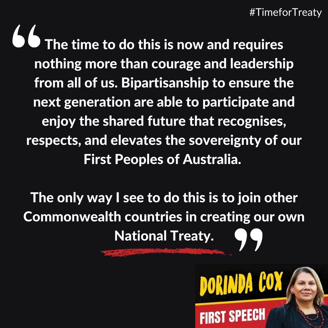 NTS2020_'s tweet photo. In her 1st speech to parliament this wk, WA Greens Senator &amp; Noongar/Yamajti woman @dorinda_cox called for a #NationalTreaty to promote a shared future that recognises, respects, &amp; elevates the sovereignty of the First Peoples of Australia.
#TimeforTreaty #truthtelling #AusPol https://t.co/nOFIJnY8PJ