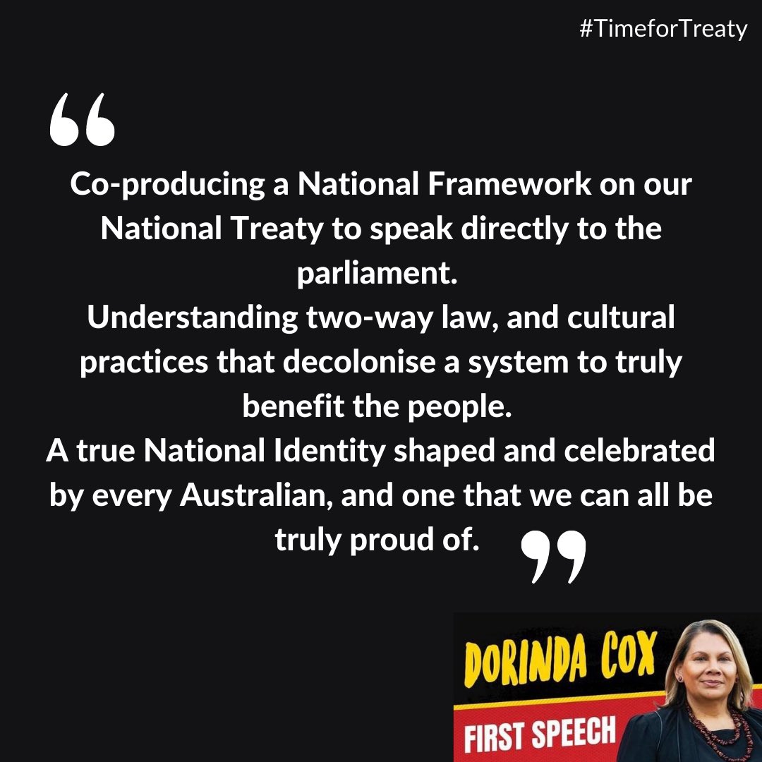 NTS2020_'s tweet photo. In her 1st speech to parliament this wk, WA Greens Senator &amp; Noongar/Yamajti woman @dorinda_cox called for a #NationalTreaty to promote a shared future that recognises, respects, &amp; elevates the sovereignty of the First Peoples of Australia.
#TimeforTreaty #truthtelling #AusPol https://t.co/nOFIJnY8PJ