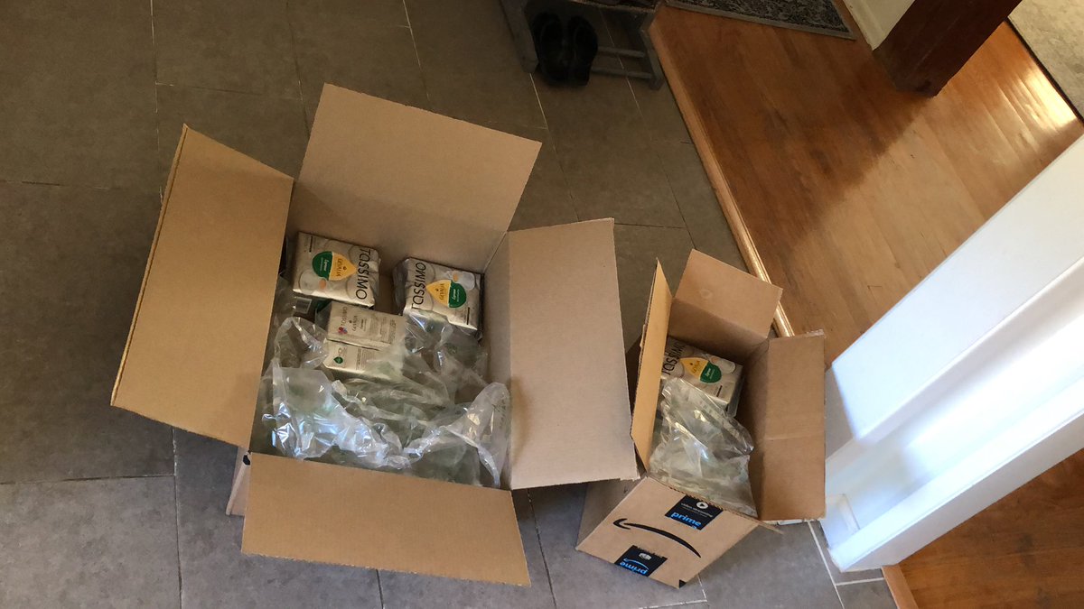 mommeyo's tweet photo. Are you serious @amazon with this wastefulness?  4 small packs of coffee shipped in two separate large boxes filled mostly with plastic.   #AmazonPrime #notecofriendly https://t.co/Xq8vRpwMbM