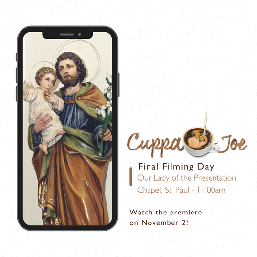 ArchdioceseSPM's tweet photo. The final live filming for our Cuppa Joe series takes place tomorrow! Join us at Our Lady of the Presentation chapel near the CSJ grounds at 11:00am. 
Learn more at https://t.co/7GzNengcjQ! #archsynod #yearofstjoseph https://t.co/Q069vnC1Si