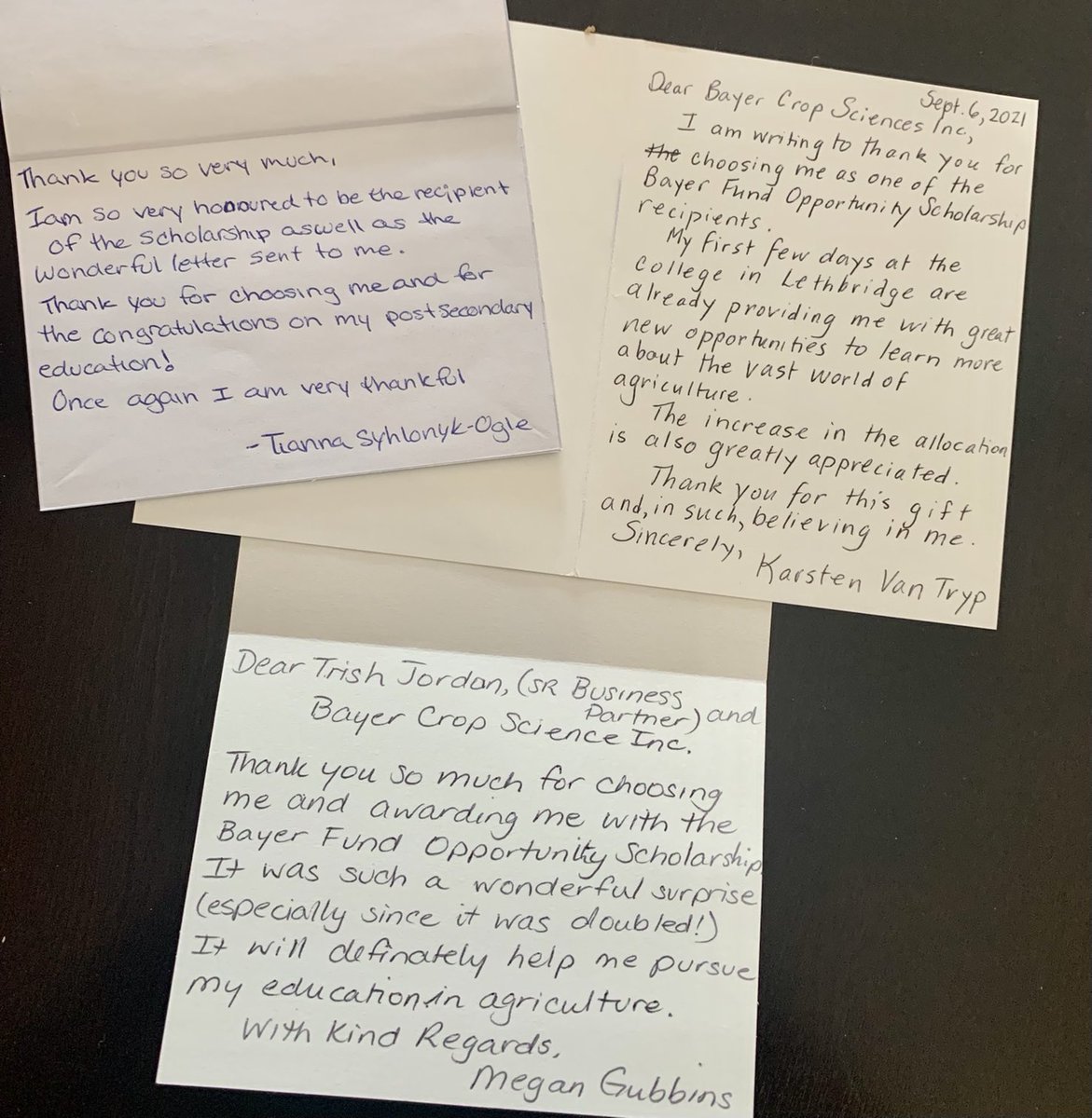 aggiecoolchick's tweet photo. Never grows old! Some nice βthank youβ cards from some of our 2021 β¦@Bayer4CropsCAβ© Opportunity Scholarship winners showed up in my mail today. Makes it a Gr8 day filled with thankfulness #AmazingStudents #TaughtWell #BrightFutures https://t.co/u1JkIuJeO7