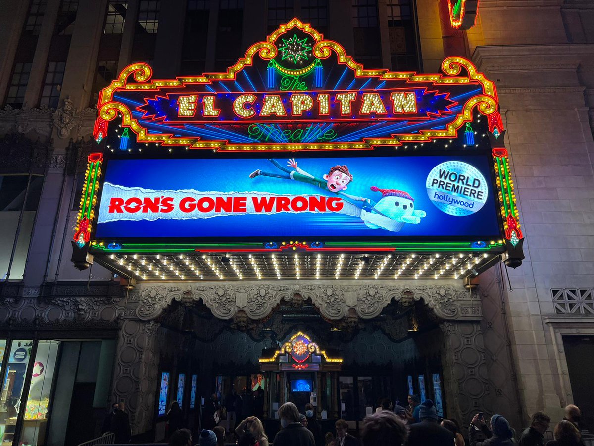 TillNowak's tweet photo. Took out Nelli to the premiere of #RonsGoneWrong in Hollywood - and realized the best part of filmmaking is listening to your 8 year old daughter laughing through the whole movie (that I worked on while she grew up) - that's when you know why you really do this. Go meet Ron! https://t.co/GKhGUKempT
