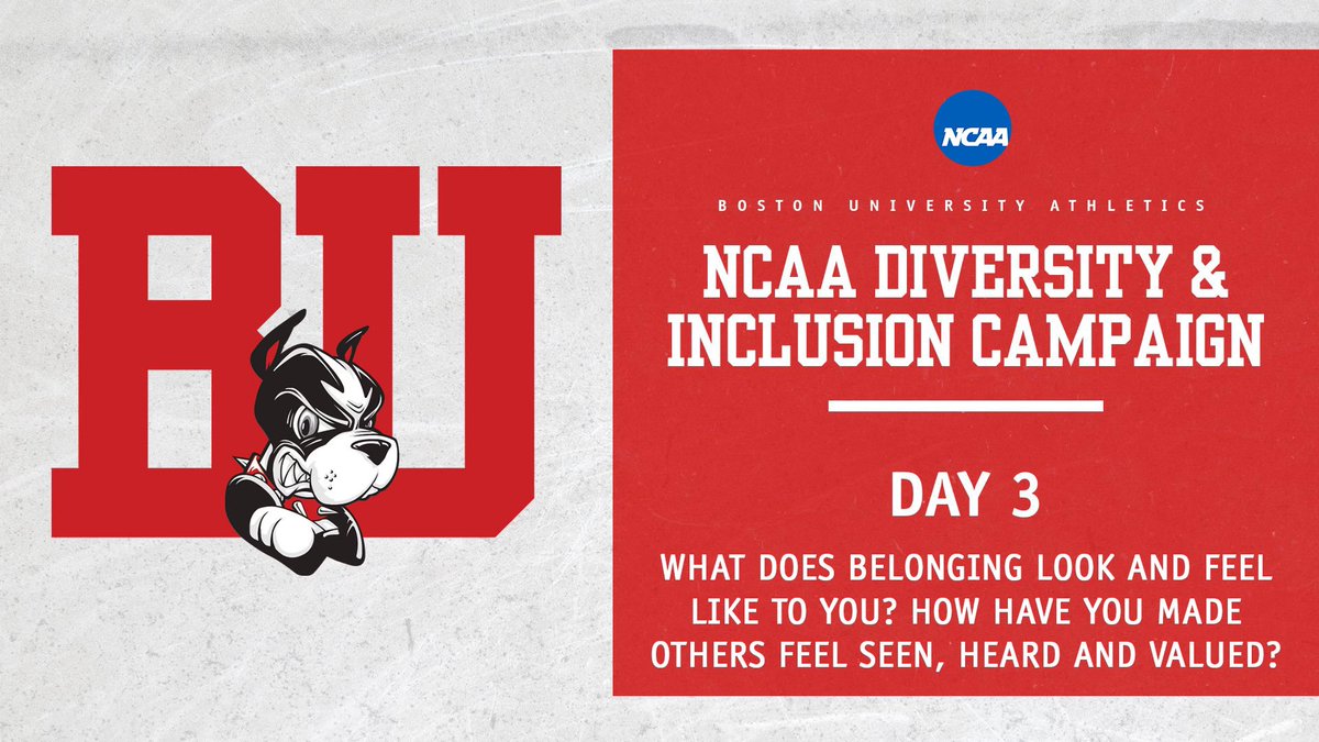 SAACBU's tweet photo. BU Athletics is proud to participate in the annual #NCAAInclusion Social Media Campaign! On day three, we consider what belonging feels like and how we make others feel like they belong in our community. #GoBU https://t.co/w69misupWx