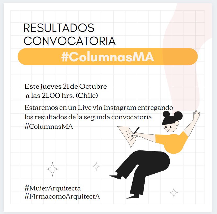_laylisss's tweet photo. Hoy a las 21:00 a travΓ©s del IG de #MujerArquitecta tendremos un live para dar los resultados de la convocatoria #ColumnasMA con parte del #equipoMA
ππ» https://t.co/jkXBVKuvC7