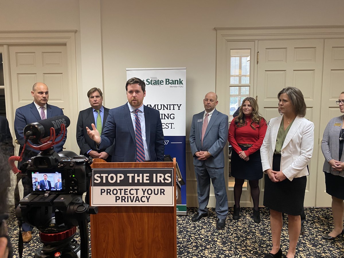 MOTreasurer's tweet photo. Treasurer Fitzpatrick joined @mobankers across the state today to voice concerns about an IRS proposal mandating financial institutions report personal financial data belonging to taxpayers. @theMIBA @HeartlandCUA #economicfreedom Learn more: https://t.co/AP5OF1P9Vt https://t.co/2KWgUiI8mp