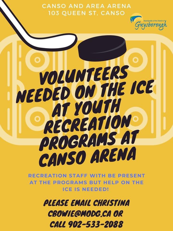 modgrec's tweet photo. Volunteers needed for some youth drop in programs at the Canso Arena! Proof of vaccinations is required. #ontheice #modgrec #community #helpingyouthgetactive https://t.co/mGGYzsrTAK