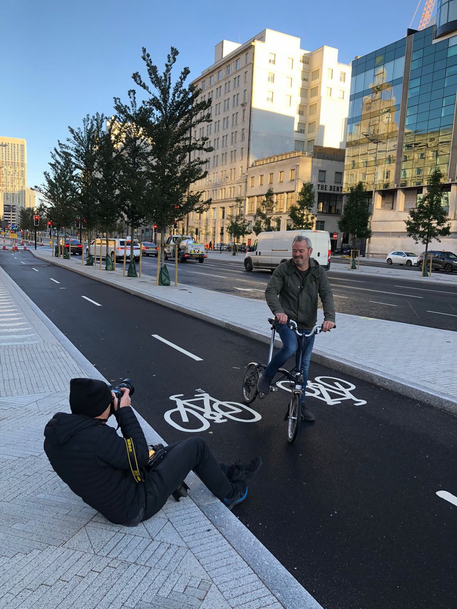 Early start this morning. Press shoot at Pier Head in Liverpool. I think the first time in 20 years the council have actually permanently replaced a main traffic lane for bikes and pedestrians. Love it. Just need another 200 miles joined up. A start. Finally. Too late?