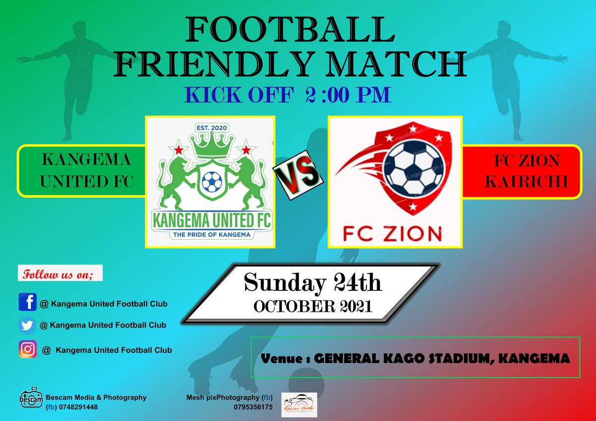 KangemaC's tweet photo. This Sunday we shall be entertaining our fans at  General Kago Stadium, kangema  where we shall be playing a friendly match against FC  ZION  KAIRICHI which will kick off at 2:00 pm EAT.
SEE YOU THERE
#theprideofkangema https://t.co/etksjEmjMm