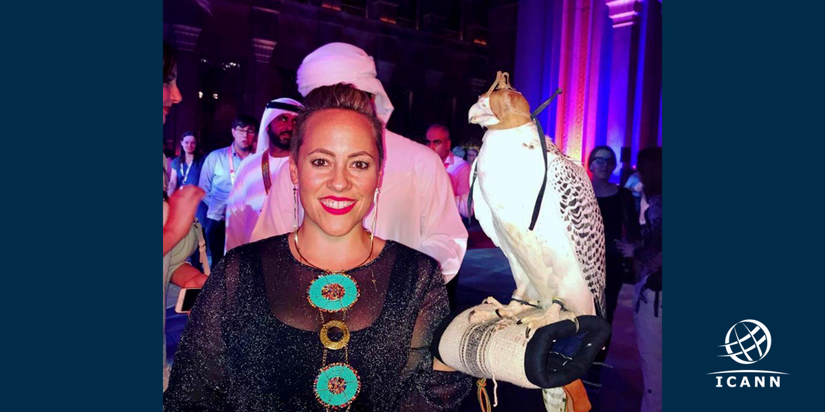 ICANN's tweet photo. #ICANN org’s @alexdansopina, Communications Director for the Americas, making friends with a falcon at #ICANN60 in Abu Dhabi. What are your favorite memories from past ICANN meetings? Post pics to Twitter or Instagram using hashtags #ICANNthrowback and #ICANN72. https://t.co/cu4YvCnCbT
