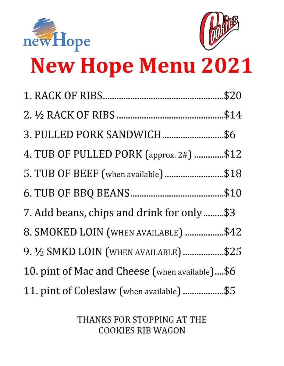 It’s the last stop of the season for the Cookies Rib Wagon! Join us for a BBQ fundraiser at @newhope_carroll this week and get all of your favorites hot off the Sauceman’s smoker!! 🔥🔥