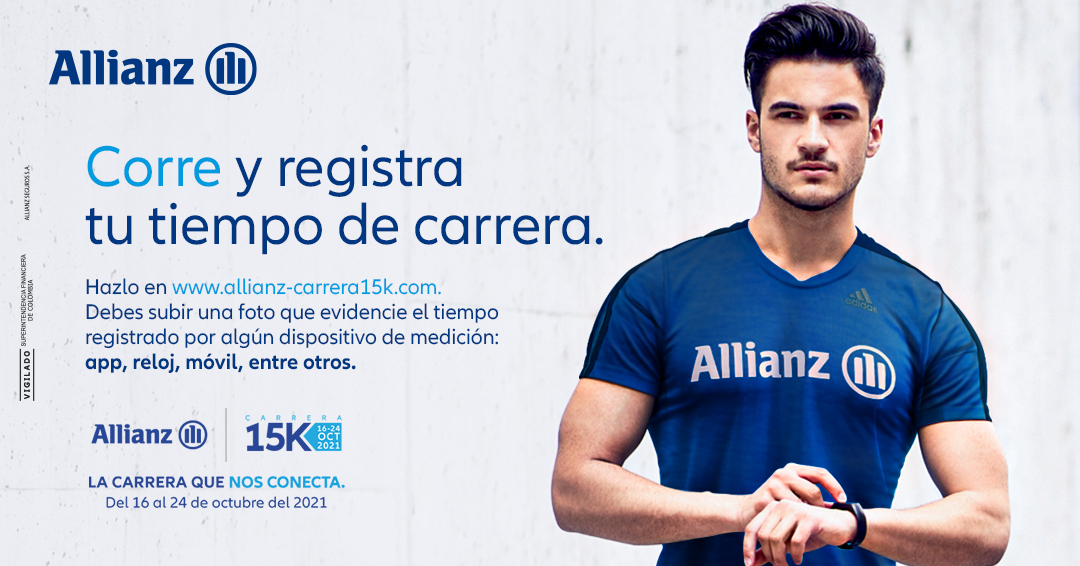 AllianzCol's tweet photo. ¿Qué tiempo hiciste en la Allianz 15K?
Regístralo aquí  https://t.co/a68HinSwQD  y no olvides subir la foto con la pinta de nuestra Allianz 15K. 

#VivoSaludable https://t.co/Gpshh6NWCY