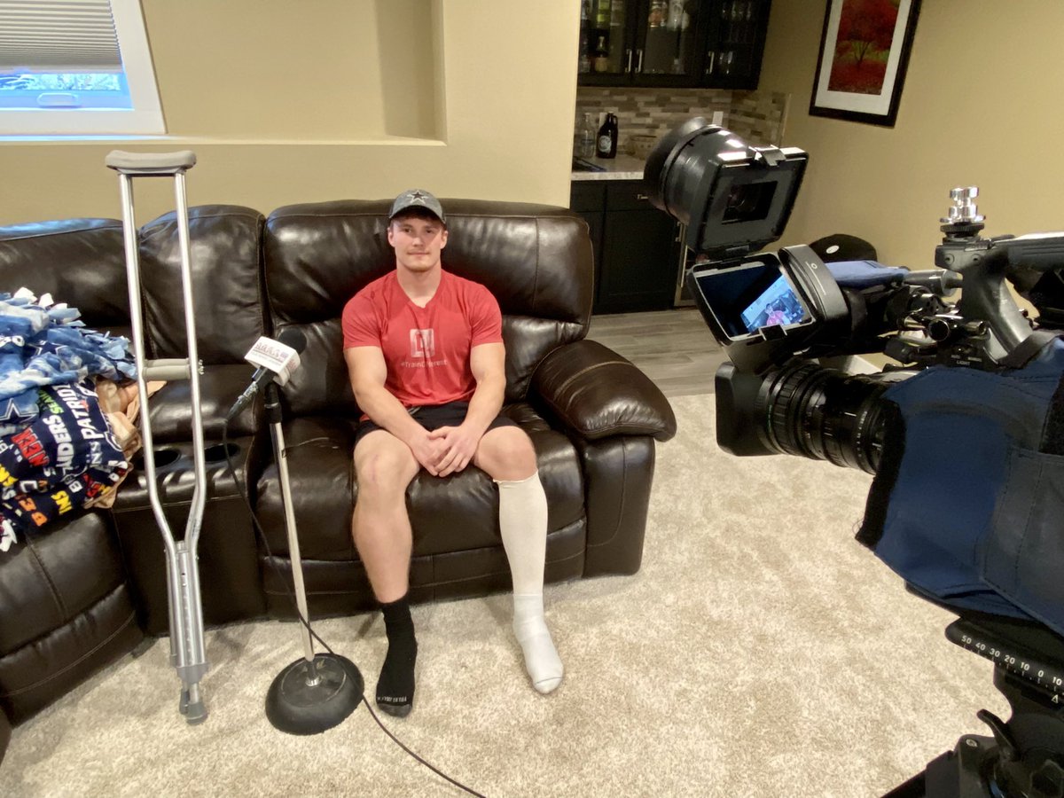 JeffRoberts__'s tweet photo. This afternoon I sat down with @IsaiahHuus.

Isaiah had been dominate in football and wrestling at BHS for years. After a serious leg injury and surgery this fall, it was possible he’d never do either again… that’s changed.

Hear his story of perseverance next week on @KFYRTV! https://t.co/VW2vtzQepe