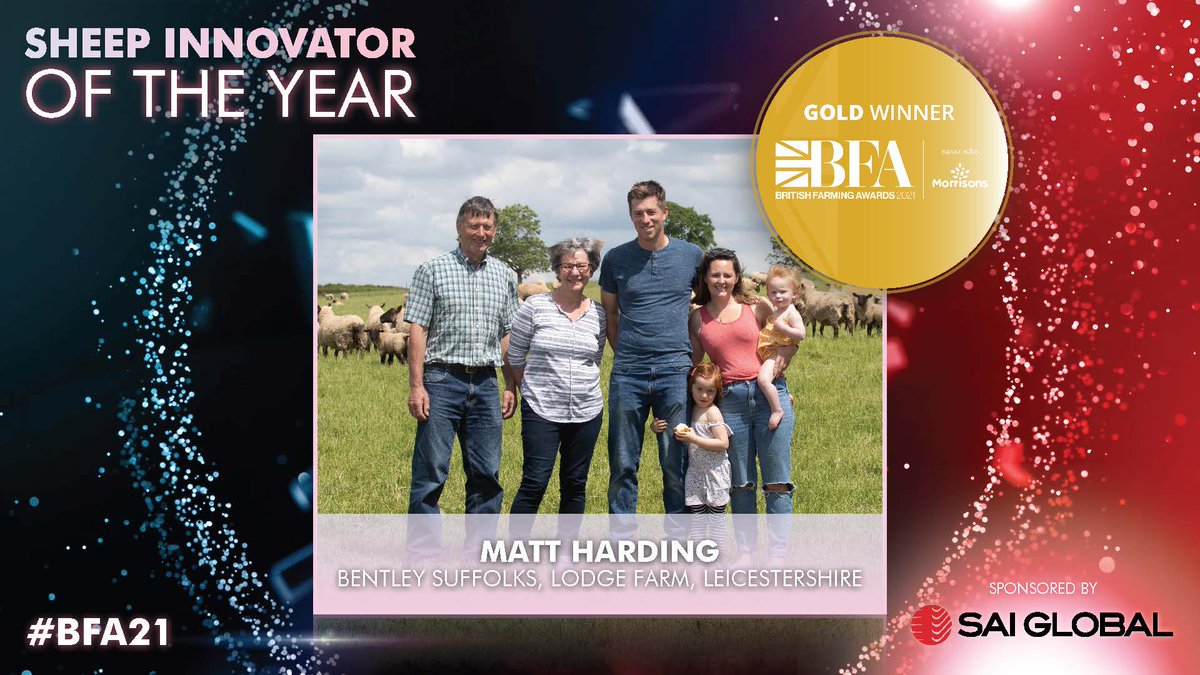 FarmingAwards's tweet photo. 2021 Sheep Innovator of the Year goes to…. Matt Harding, Lodge Farm, Bentley Suffolks, Leicestershire – huge congratulations! #BFA21 #Farm365 #Backbritishfarming #PeopleinFarming @bentleysuffolks @SAIGlobal @morrisons @FarmersGuardian https://t.co/R4ubHzcBDo