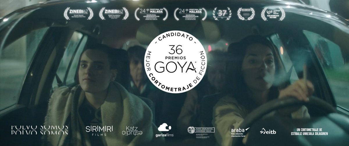 ¡Nuestro corto #polvosomos en la short-list de Los Premios Goya a Mejor Cortometraje de Ficción! Feliz y agradecida!  #sirimirifilms #katzestudioaudiovisual #garizafilms #jonelaspiur @blancagoize #patxisantamaria #klarabadiola #itziaraizpuru #marinopardo @AsierLI_musika
