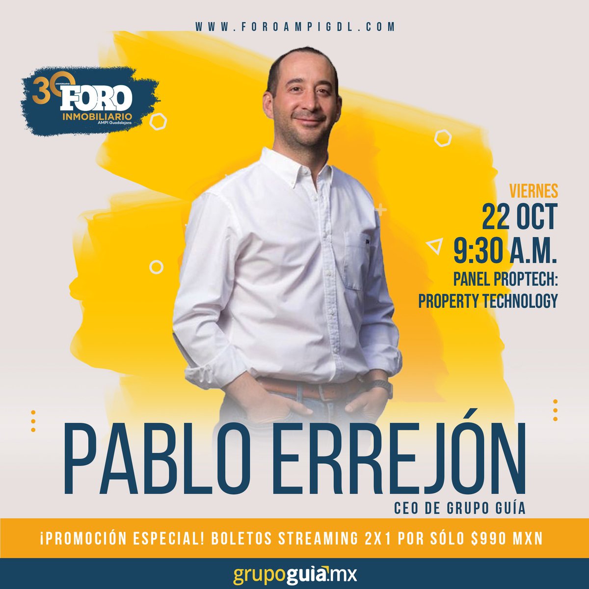 El día de mañana, 22 de octubre, nuestro CEO Pablo Errejón, estará participando en el evento de Foro Inmobiliario AMPI, con el debate “Panel Proptech: Property Technology”.
🔥 ¡RPOMOCIÓN ESPECIAL! 🔥
Boletos Streaming al 2 x 1 por $990 MXN 
live.foroampigdl.com