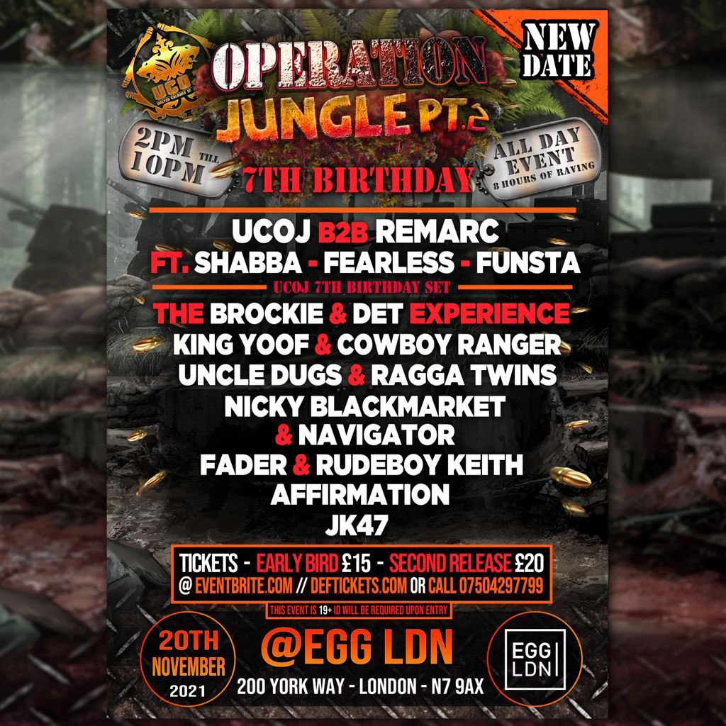 Last UCOJ Party of The Year .. 7th Birthday.. Operation Jungle pt2 All Star Line-up 💫 Bringing you the Best in Jungle Music Past & Present 💯💛✅ Tickets for this event are available Here 😀 > bit.ly/2XaXGxq See you on the dance floor 💃🏻 🕺