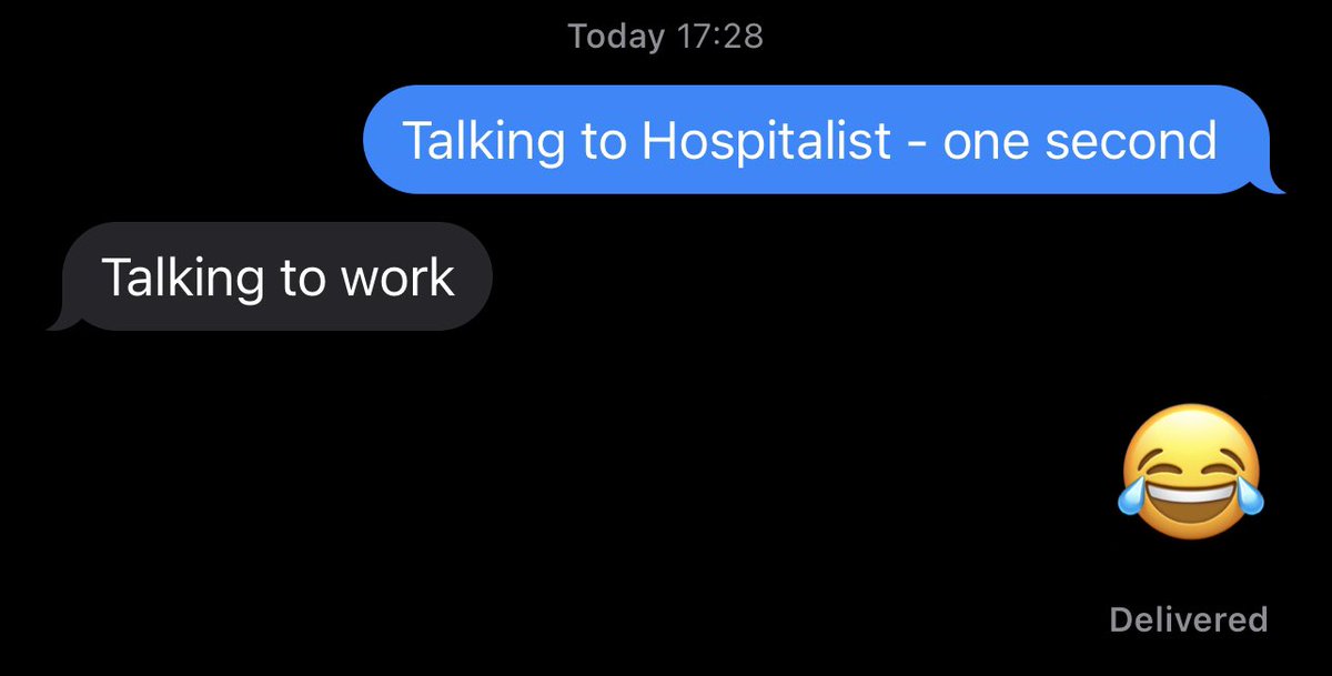 DoctorCliffyy's tweet photo. Visual representation both people are HCPs
Wife call: “talking to Hospitalist”
Me: 15 seconds later I hang up and call back
Wife: talking to work
#doctorlife #pgyLIFE #radres #plasticsurgery #irad #hand
@Allyne98696055
#phonetag https://t.co/h8lF1I0aTh