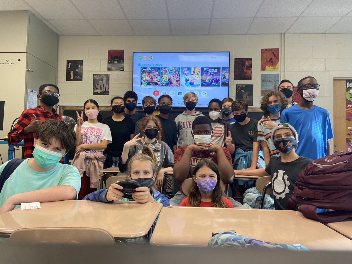 JasonSavo's tweet photo. Meet @oberlinmiddle’s first ever gaming club. First, we talked about our love of video games. Then, we had a friendly MarioKart competition  on the Switch.  @NintendoAmerica https://t.co/vTEiHOAmRV