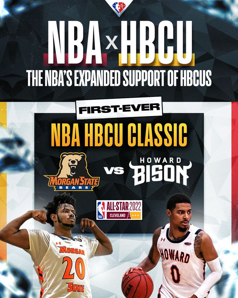 mookjonesjr's tweet photo. During @NBA All Star weekend Morgan State will be playing Howard in the first ever NBA HBCU Classic! 
So dope that I was able to create this graphic. Morgan my Alma Mater and it’s Homecoming week 🔥🔥🔥 🐻 
TAG A MORGANITE! 
#MookJonesJr https://t.co/DvuhPLNQyP
