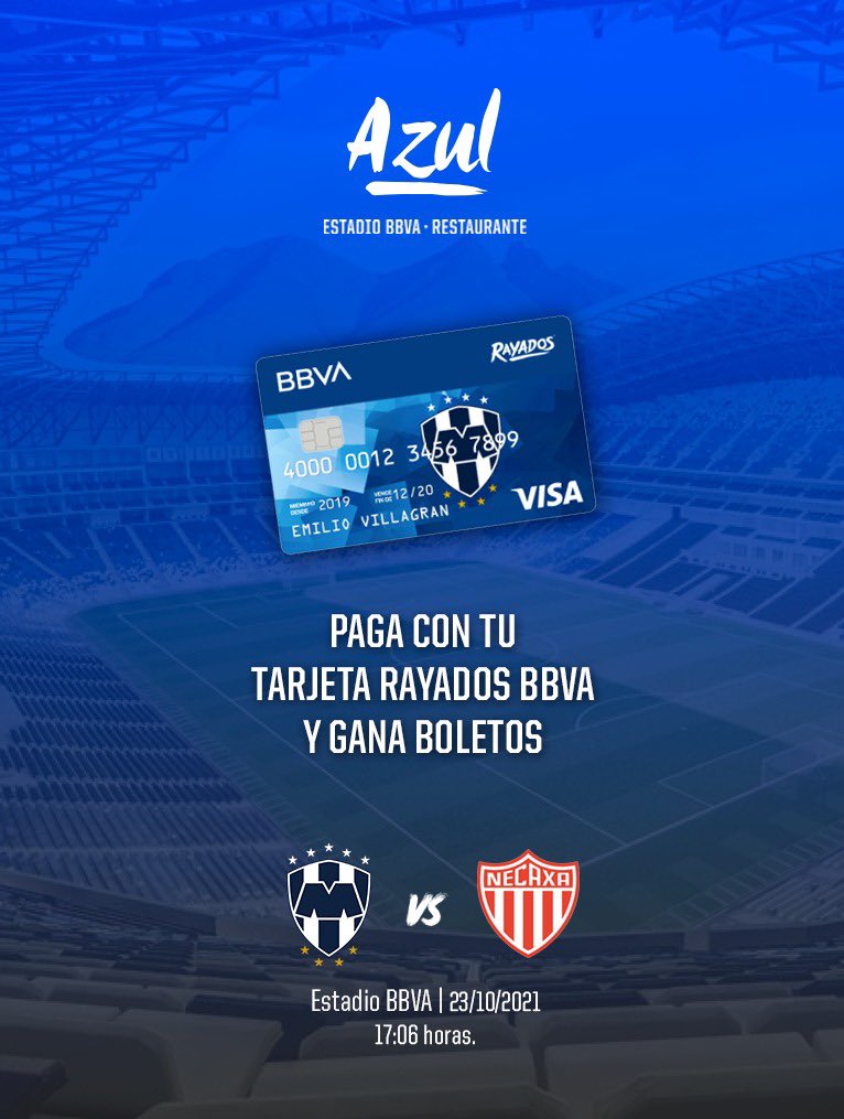 AzulEstadioBBVA's tweet photo. ¡Con #AzulRB ganas al comer con nosotros! 😎🍻! 😎🍻
Al pagar tu consumo en nuestro restaurante con tu tarjeta Rayados BBVA, entras a la rifa de boletos para el partido vs Necaxa⚽️🤩
📩 Reserva vía inbox
🏟 Ubicación: https://t.co/a36tcuBeIf
*Aplican restricciones https://t.co/bxgquo5HIw