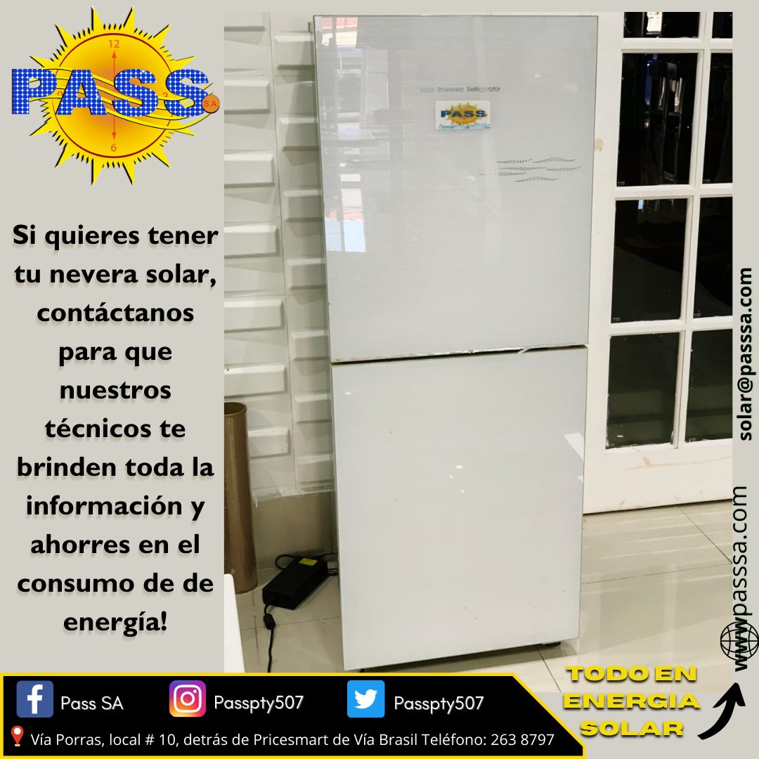 passpty507's tweet photo. Obtén tus neveras y congeladores solares sin importar que que parte de #panamá te encuentras, en PASS, SA tenemos cubertura nacional y nuestros técnicos te brindan la asesoría que necesites.
Te esperamos en PASS S.A, todo en energía solar💡
https://t.co/z7163E99ii
#energíasolar https://t.co/yN7ZS75lFK