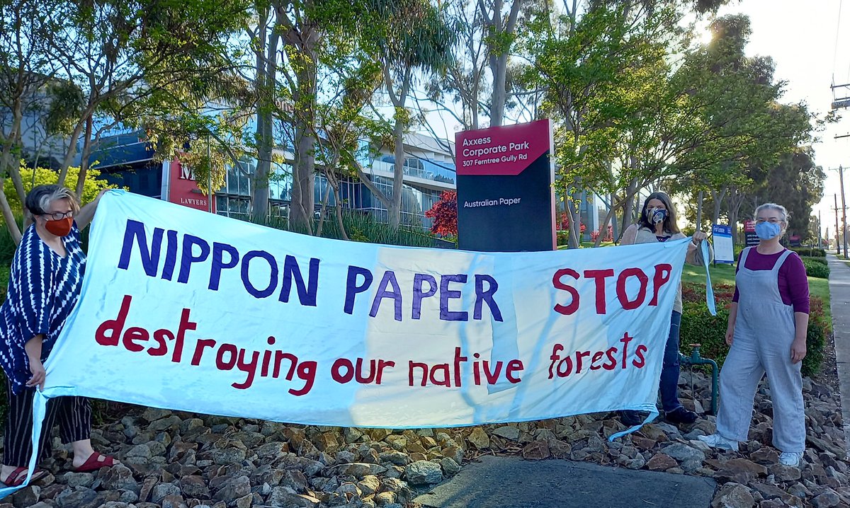merri_forests's tweet photo. Visiting #australianPaper (Nippon) to tell them to stop destroying our native forests. Protect our forests from being woodchipped and used as #BigBadBiomass for so called #greenHydrogen #fakeRenewables https://t.co/ovFxqRutfd