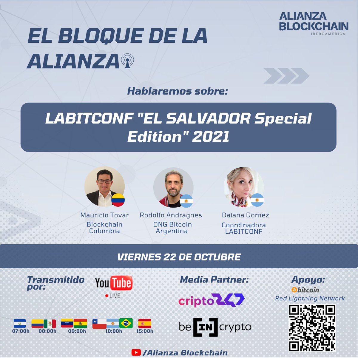 Alianza Blockchain (@alianzablock) on Twitter photo 📢Te invitamos mañana a un nuevo programa del🎙Bloque de la <a href="/AlianzaBlock/">Alianza Blockchain</a>
👉 sobre: 🌎 #LABITCONF "EL SALVADOR Special Edition" 2021🇸🇻
Excelente Programa!!!🚀
Con la participación de🗣:
🇦🇷<a href="/Daiangez/">Daianita MUBIT</a>
🇦🇷<a href="/RodolfoBits/">Rodolfo Andragnes</a>
🇨🇴<a href="/maurotov/">Mauricio Tovar 🌴🍹</a>
🔴En: youtu.be/doU6OfGaAM0 📢Te invitamos mañana a un nuevo programa del🎙Bloque de la <a href="/AlianzaBlock/">Alianza Blockchain</a>
👉 sobre: 🌎 #LABITCONF "EL SALVADOR Special Edition" 2021🇸🇻
Excelente Programa!!!🚀
Con la participación de🗣:
🇦🇷<a href="/Daiangez/">Daianita MUBIT</a>
🇦🇷<a href="/RodolfoBits/">Rodolfo Andragnes</a>
🇨🇴<a href="/maurotov/">Mauricio Tovar 🌴🍹</a>
🔴En: youtu.be/doU6OfGaAM0