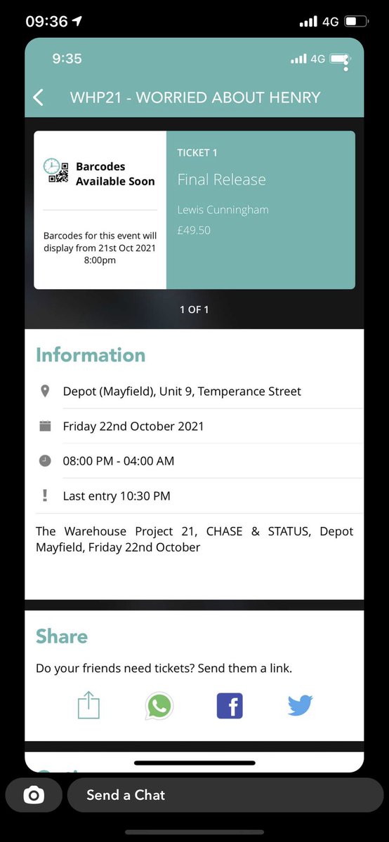 RT ! selling 1 WHP - worried about henry ticket for tomorrow FRIDAY 22nd Oct 

£40 !!!