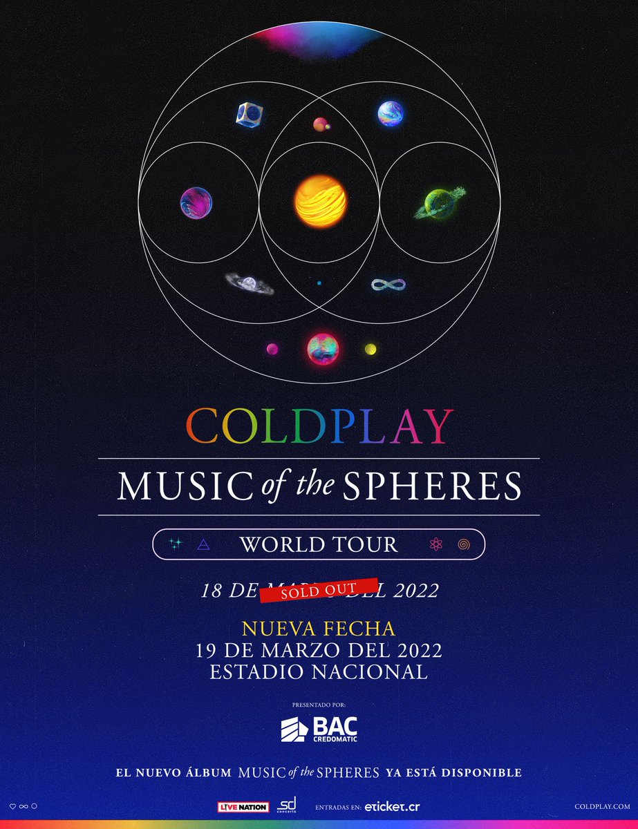 coldplay's tweet image. 🚨 EXTRA DATES added
🇨🇷 San Jose, Costa Rica – March 19, 2022
🇲🇽 Monterrey, Mexico – March 26, 2022
coldplay.com/tour/
#MusicOfTheSpheresWorldTour