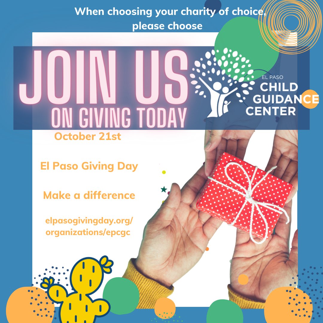 Donate today and make a difference! #elpasogiving day is here and El Paso Child Guidance Center needs your support. Any donation amount impacts lives at the Center. Visit elpasogivingday.org/organizations/… #donate #fundraisers #elpasotexas #childrensmentalhealth
