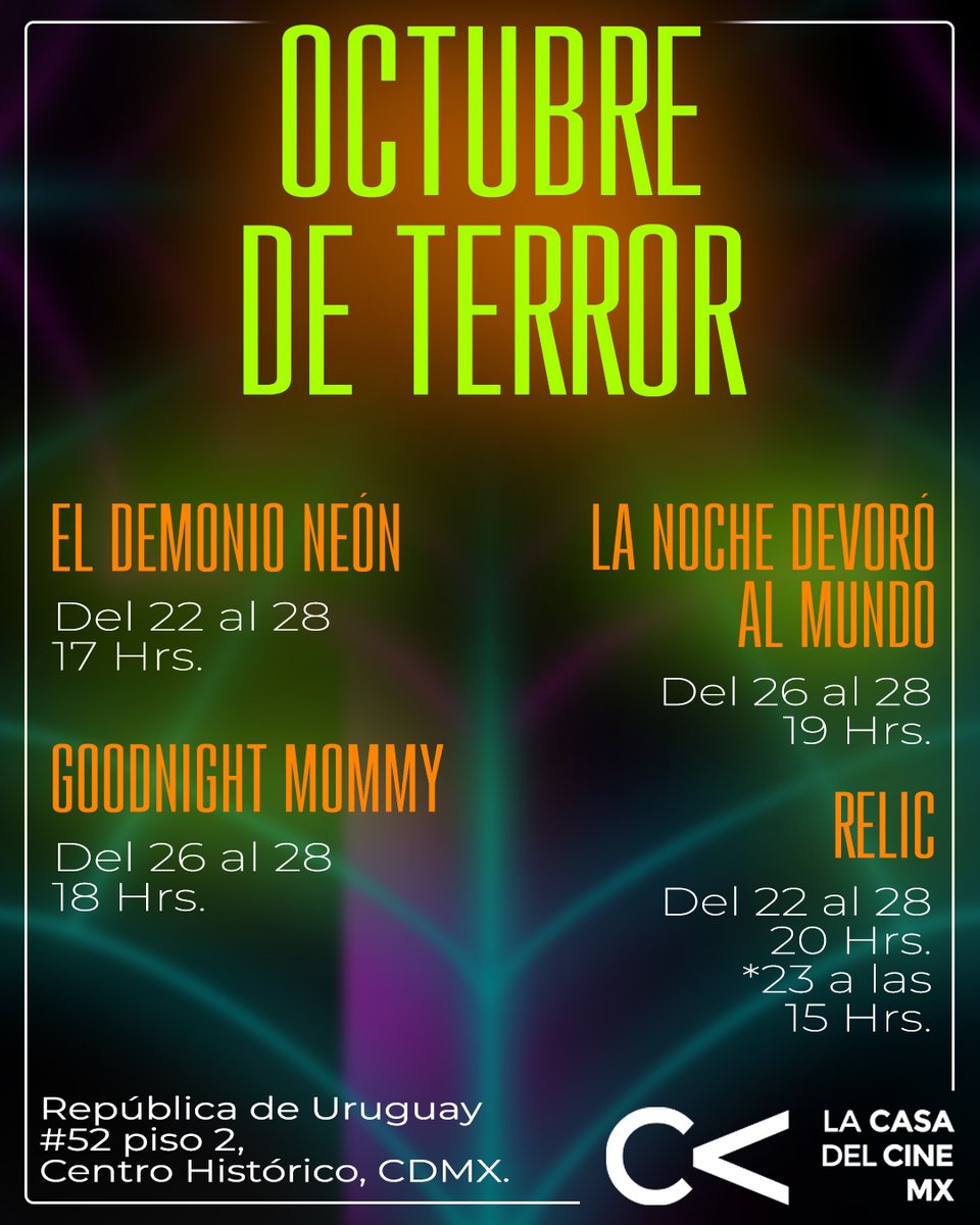 CasadelCineMx's tweet photo. 🎃 Octubre de Terror 🎃 ¿Eres fan del #cinedeterror? ¡Ármate un #maratóndepelículas en nuestro #refugio!
🌟 4 películas de #terror imperdibles, ganadoras en #festivalesdecine y #aclamadas por la crítica 🌟 https://t.co/kqSPNsFpgC