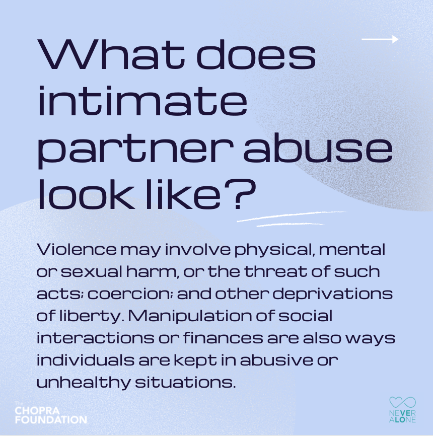 ChopraFNDN's tweet photo. #Domesticviolence &amp; #intimatepartnerabuse can often be mislabeled as different things. Violence is not inherently part of one #CULTURE or #RELIGION. It is decades of reinforcement towards negative &amp; harmful behaviors, within one culture or from one culture towards another. https://t.co/HWm4tkJFfT