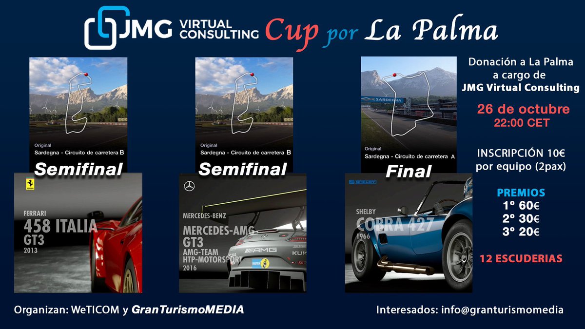 Abierta la inscripción hasta completar la parrilla. 

forms.gle/8sgjLSBdxByWjw…

<a href="/JmGConsulting/">JMG Virtual Consulting</a> <a href="/WeTICOM_USA/">WeTICOM</a> <a href="/GranCanariaCab/">Cabildo Gran Canaria</a> 

Las donaciones las haremos a la cuenta que el Cabildo de La Palma ha indicado: 
ES47 2100 9169 0122 0017 9456 en el concepto “Donación volcán”

#LaPalma