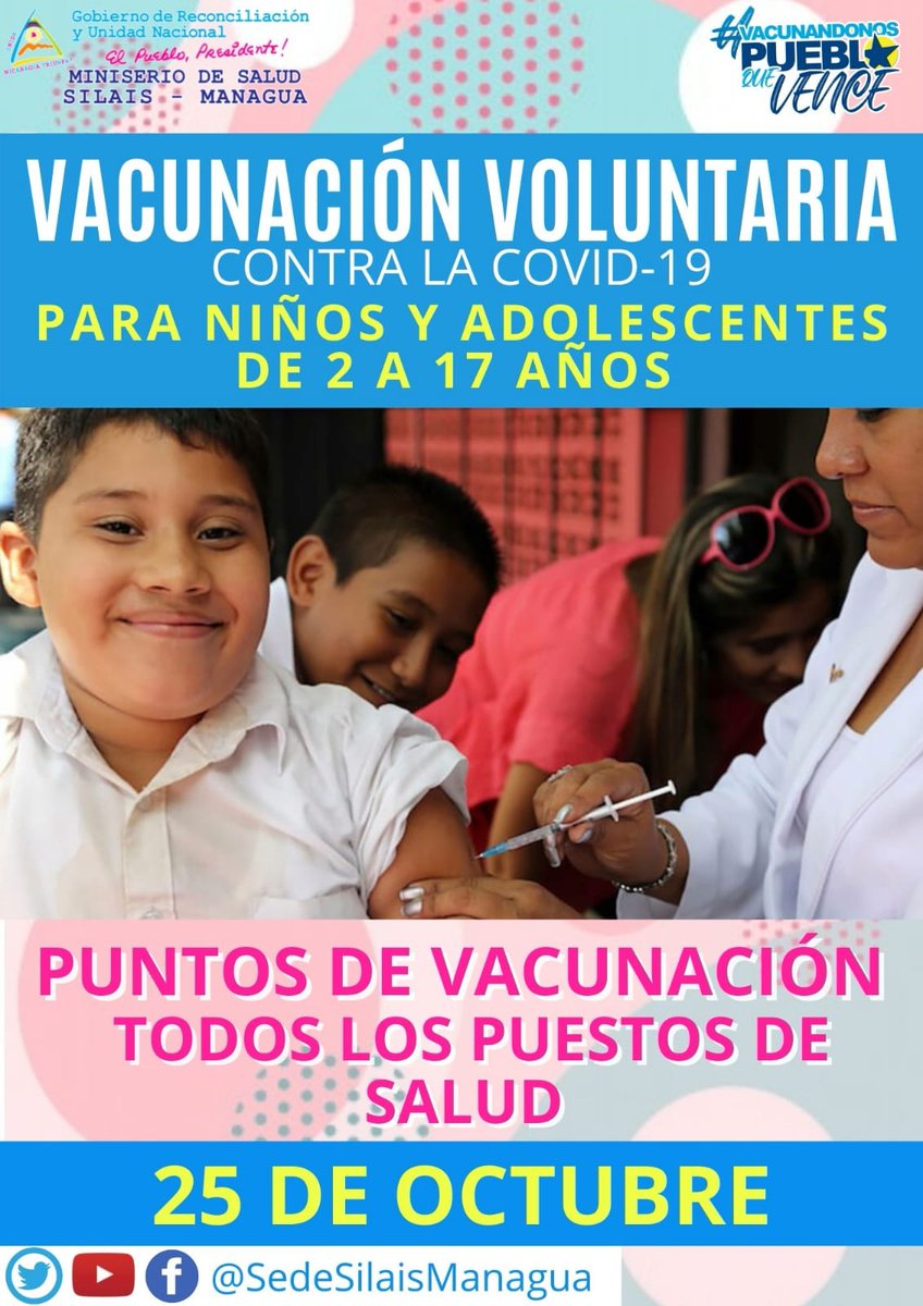 #VacunandonosPuebloQueVence 
#TodosJuntosVamosAdelante 
#Nicaragua 
Mejorando en Salud. Gob. Sandinista a la vanguardia ante esta enfermedad.