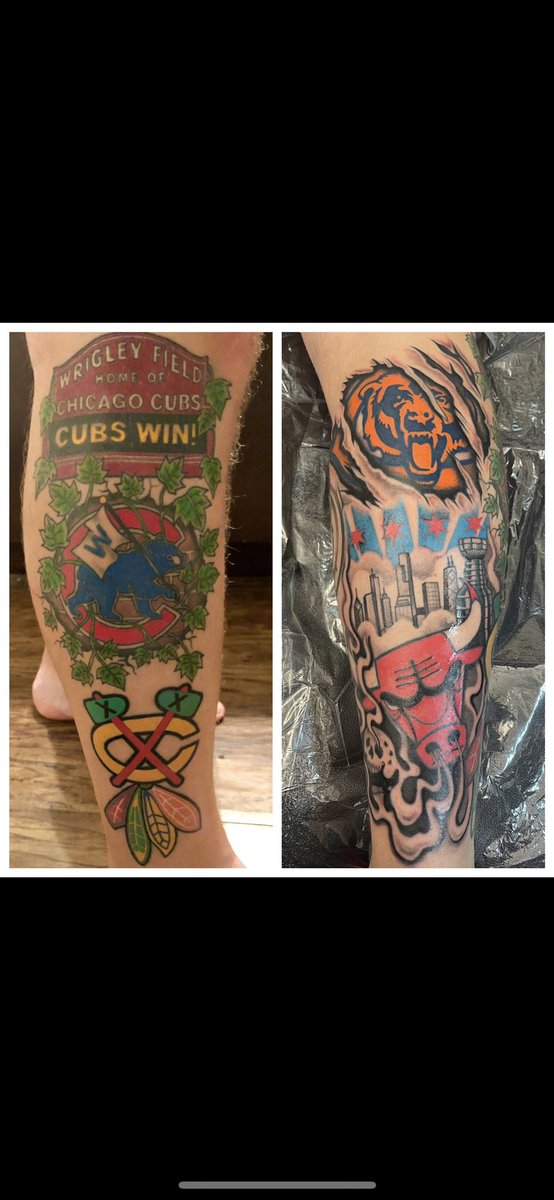 AJLake28's tweet photo. @obvious_shirts The start of my chicago sports themed leg. This is the end result. https://t.co/RxuJwdyAm3