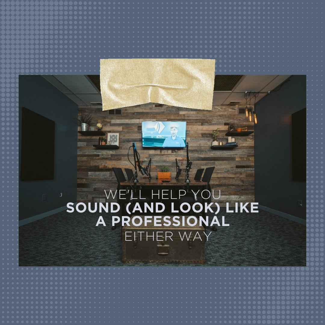 🎙 Want to record in studio?
We've got you covered: RØDE SM7B mics &amp; SONY PTZ Robotic Cameras.

🎙 Can't make it to the studio?
We get it, you're busy grinding to move your business forward. We'll come to you with our equipment.  

Learn more 👉  bit.ly/3AWNkiY