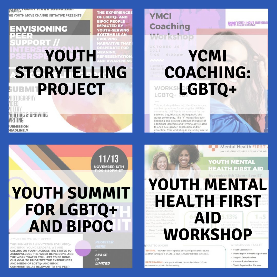 Youth MOVE Change Initiative (YMCI) is hosting several events from the end of October through November! There is a youth summit for LGBTQ+ and BIPOC, a storytelling project, and training opportunities! #FosteringAdvocacy

Learn more at:
outlook.office.com/mail/inbox/id/…