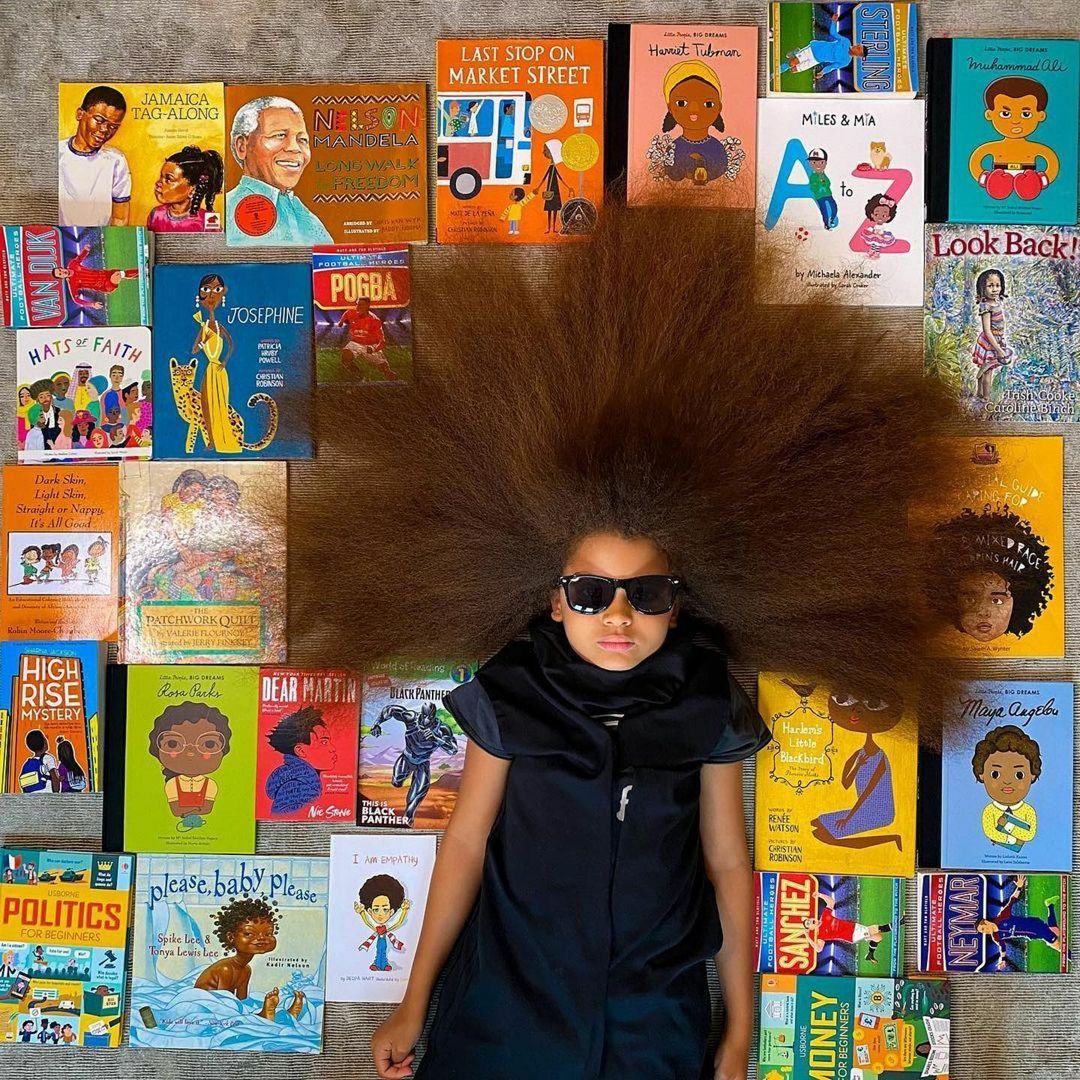 THIS is a WHOLE #VIBE! This #pic embodies so many of my #favoritethings: #bighair, #blackboyjoy and #picturebooks! Thanks @faroukjames for giving this #energy to the world. 
Repost: via @blackbabybooks