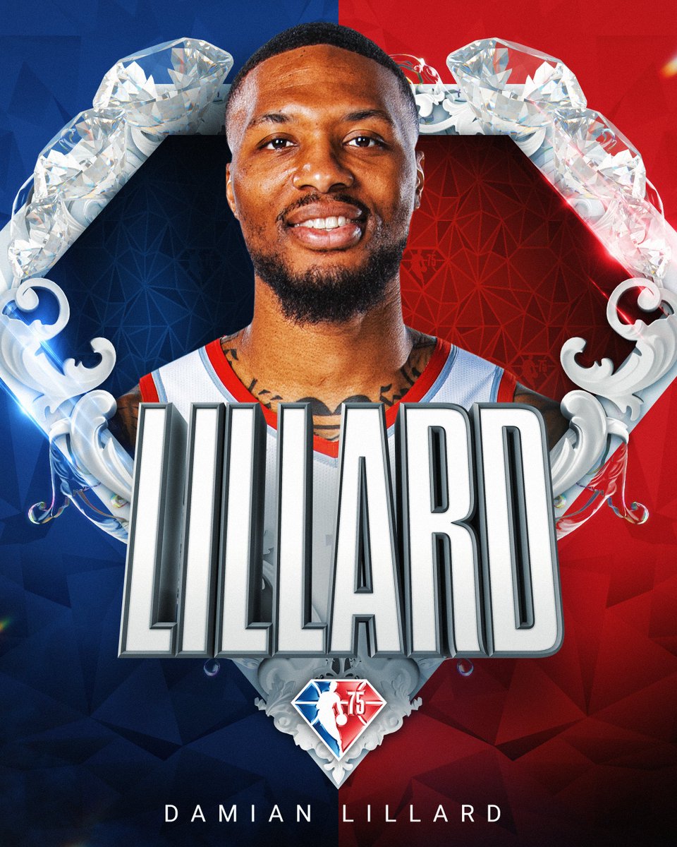 NBA's tweet photo. Selected to the NBA's 75th Anniversary Team... Damian Lillard! #NBA75 https://t.co/xZFRZ0eZE1