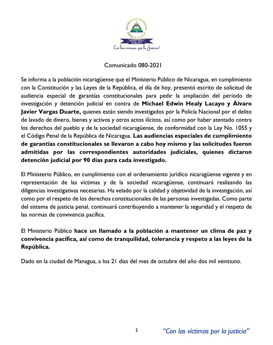 Comunicado sobre el caso #LaHuacaGolpista las leyes se respetan y se está haciendo valer la justicia.