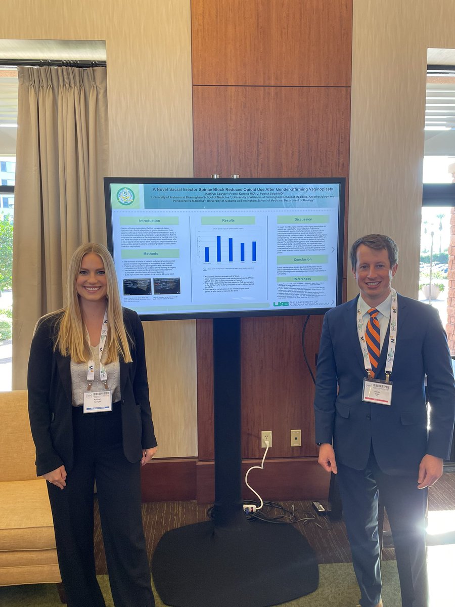 Super proud of #allstar 🧑🏼‍⚕️ @_kathrynsawyer - she got her 1️⃣st, first author paper accepted to @urogoldjournal today and is giving her first oral presentation @SMSNA_ORG #smsna21 today on our experience with nerve block pre vaginoplasty. #killinit @UABSOM @UABUrology